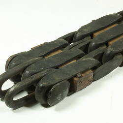 Metal chain with square links. Detail.