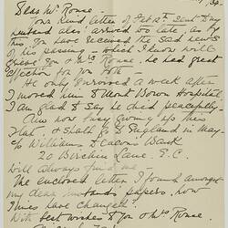 Letter - To J.J. Rouse, From Mrs Ella Barnett, re Death of Henry Walter Barnett, Nice, France, 29 Mar 1934
