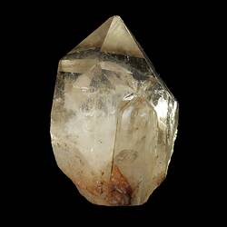 Pointed crystal, clear at top, cloudy at base.