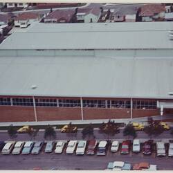 Kodak Australasia Pty Ltd, Building 20 & Carpark from Chimney, Coburg, circa 1968