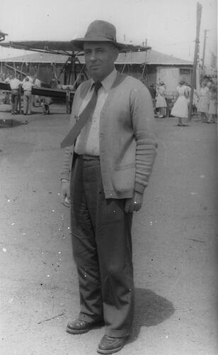 Ishak Imamovic near the carousel in Brisbane, 1950