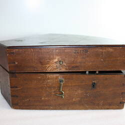 Wooden box, side view.