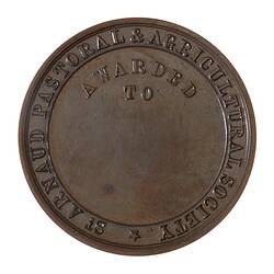 Medal - St Arnaud Pastoral & Agricultural Society, Bronze Prize, Specimen Strike, Victoria, Australia, circa 1880