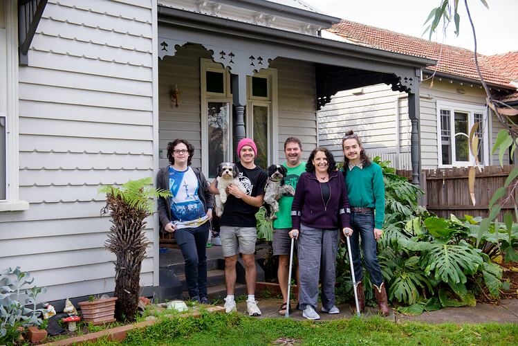 Family in front lawn during COVID 19 lockdowns, Fairfield, Victoria, date TBC