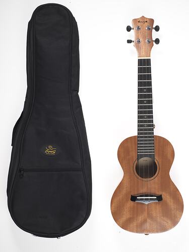 Light brown ukulele and black case.