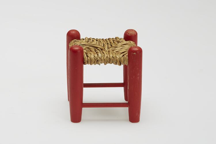 Miniature Stool - Mirka Mora, Wooden With Woven Seat, Red, circa 1960s