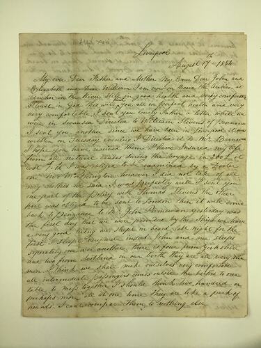 HT 57194, Letter - Henry Giles Onboard Clipper Ship Arabian, Liverpool, England, 17 Aug 1854 (MIGRATION), Document, Registered