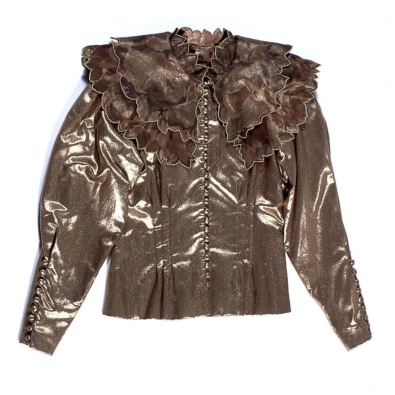 Jacket - Prue Acton, Gold Lame with Rose Collar, 1980