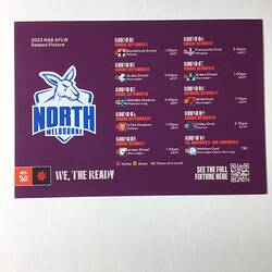 Fixture Card - AFL Women's (AFLW) Competition, North Melbourne Team Matches, 3 Sep-5 Nov 2023