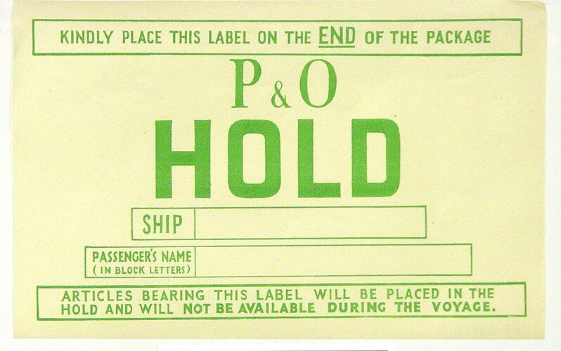 Baggage Label - P&O "Hold"