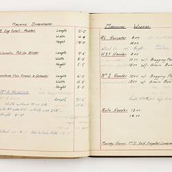 Open book with off white ruled pages. Handwritten text.