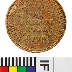 Token - 1 Penny, R.B. Ridler, Wholesale & Retail Butcher, Richmond, Victoria, Australia, 1862