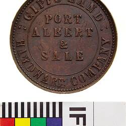 Token - 1 Penny, Gippsland Hardware Co, Port Albert & Sale, Victoria, Australia, 1862