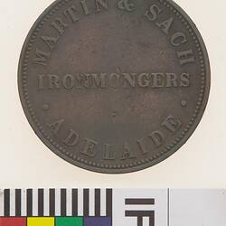 Token - 1 Penny, Martin & Sach, Ironmongers, Adelaide, South Australia, Australia, circa 1858