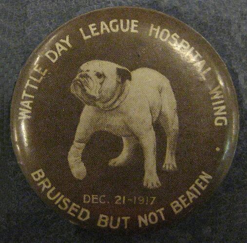 Badge with white bulldog.
