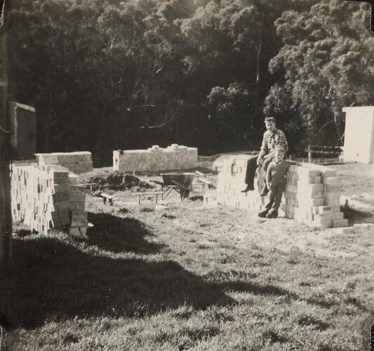 Digital Photograph - Man & Boy with Delivery of Bricks for House Building Site, Greensborough, circa 1958