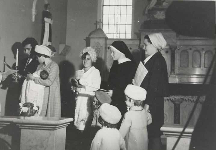 Digital Photograph - Family Waiting for Baby to be Christened, St Joseph's Catholic Church, Port Melbourne, circa 1969