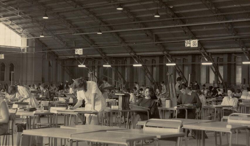 Digital Photograph - Matriculation Art Exam, Annex of the Royal Exhibition Building, Carlton 1958.
