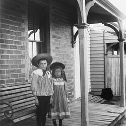 Digital Photograph - Boy & Girl in Sailor Hats, Front Verandah, Preston, 1902