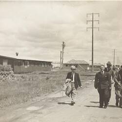 Digital Photograph - Five Men Walking on Blackshaws Road, Newport, 1951