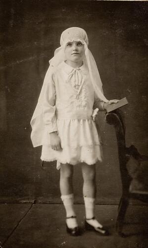 Digital Photograph - Postcard, Girl Dressed for First Holy Communion, Williamstown, 1929