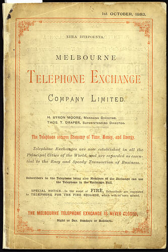 Telephone Directory - Melbourne Telephone Exchange Company Limited, 1st October, 1883