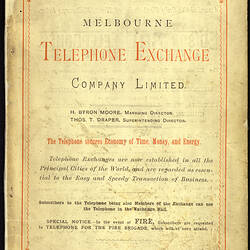 Telephone Directory - Melbourne Telephone Exchange Company Limited, 1st October, 1883