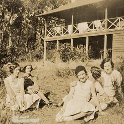 Girls Sitting in Front Garden, Holiday House, Belgrave, 1930s