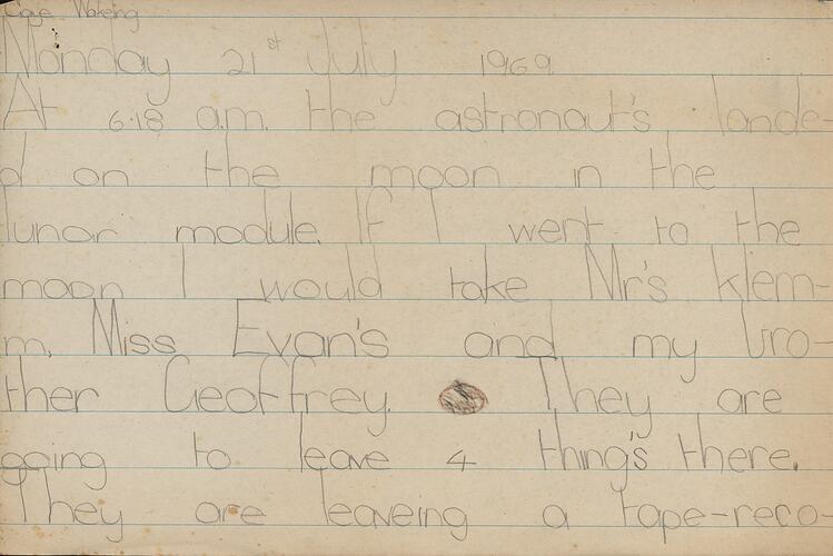 Student Work - Moon Landing, Gaye Wakeling, Altona Primary School, 21 Jul 1969