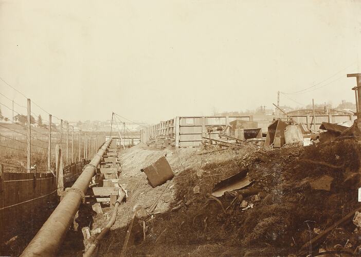 Photograph - Melbourne Electric Supply Co, Circulating Water Suction Pipe, Richmond, Victoria, 1st August 1910