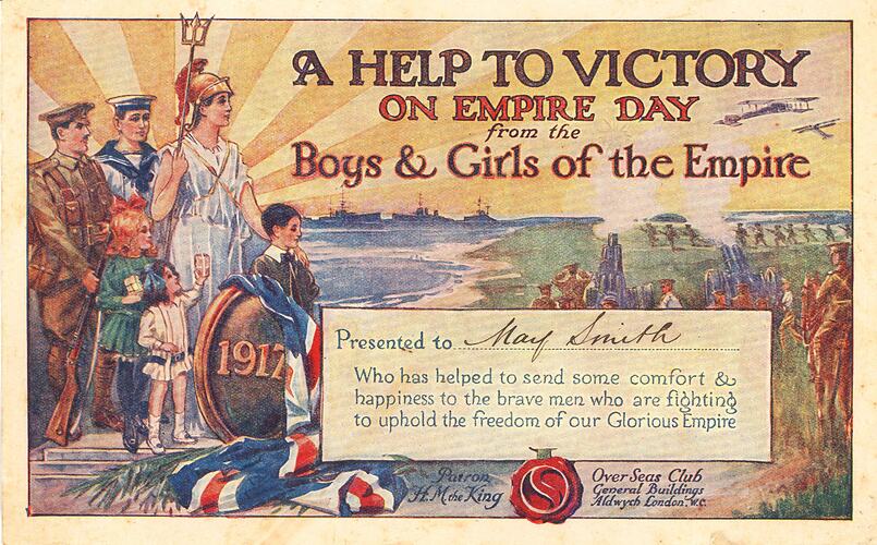 Certificate - 'A Help to Victory on Empire Day from the Boys and Girls of the Empire', circa 1917