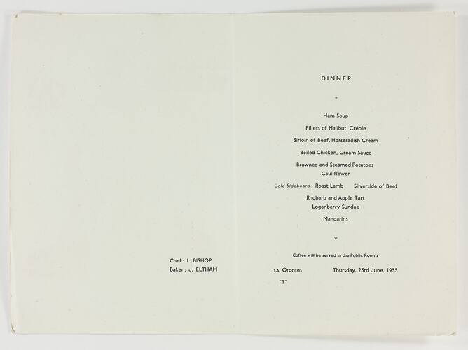 Printed menu on white paper.