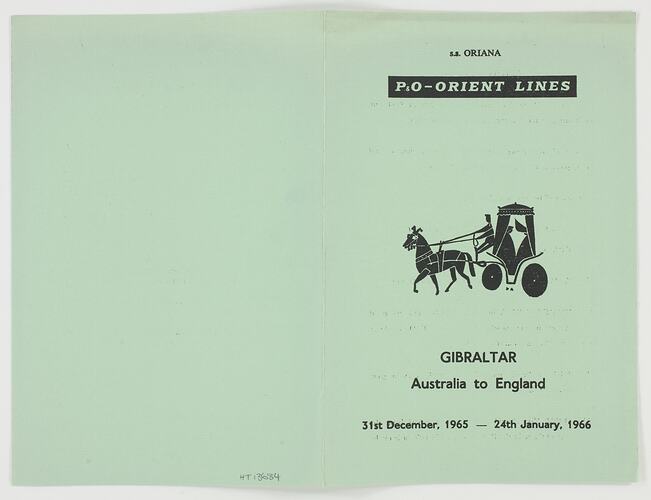 Leaflet - Gibraltar, P&O Orient Line 'Oriana' Port of Call, Australia to England, 1965