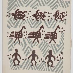 Greeting Card - Turtles, Emu and Human Figures, Silver & Mustard, No. A0078, circa 1949-1955