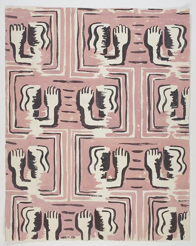 Artwork - Design for Textiles, Human Shapes, Pink, Black and  White, circa 1950s