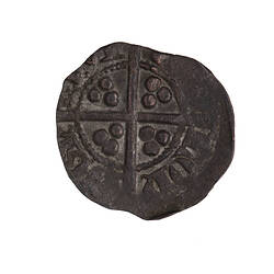 Coin, round, long cross with three beads in the angles; around outside a circle of beads, CIVITAS LONDON.