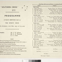 Race Meeting Programme - SS Southern Cross, 11th May 1957