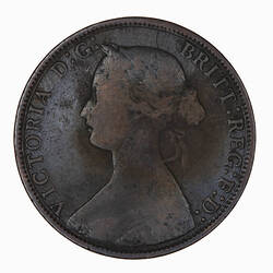 Coin - Halfpenny, Queen Victoria, Great Britain, 1874 (Obverse)
