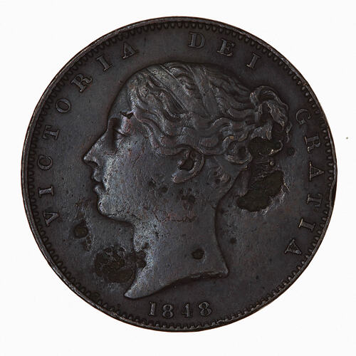 Coin - Farthing, Queen Victoria, Great Britain, 1848 (Obverse)