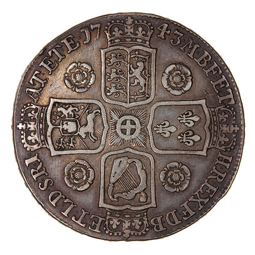 Coin - Crown, George II, Great Britain, 1743 (Reverse)