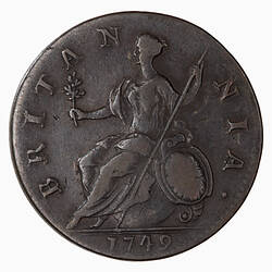Coin - Halfpenny, George II, Great Britain, 1749