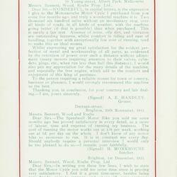 Page of typed green writing on white paper.
