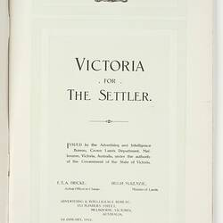 Booklet - Victoria For The Settler, Irrigation Areas