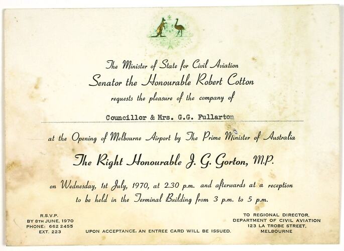 Invite to opening of Melbourne Airport