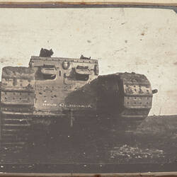 Front view of tank in field.