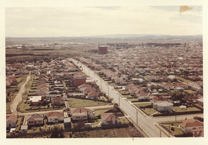 Photograph - Kodak Australasia Pty Ltd, Aerial View of Suburban Housing Near the Construction Site of the Kodak Factory, Coburg, 1961