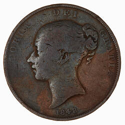 Coin - Penny, Queen Victoria, Great Britain, 1848 (Obverse)