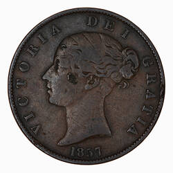 Coin - Halfpenny, Queen Victoria, Great Britain, 1857 (Obverse)