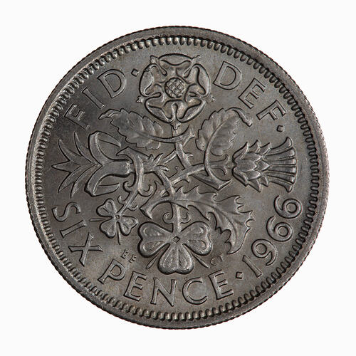 Coin - Sixpence, Elizabeth II, Great Britain, 1966 (Reverse)