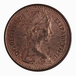 Coin - 1/2 New Penny, Elizabeth II, Great Britain, 1974 (Obverse)